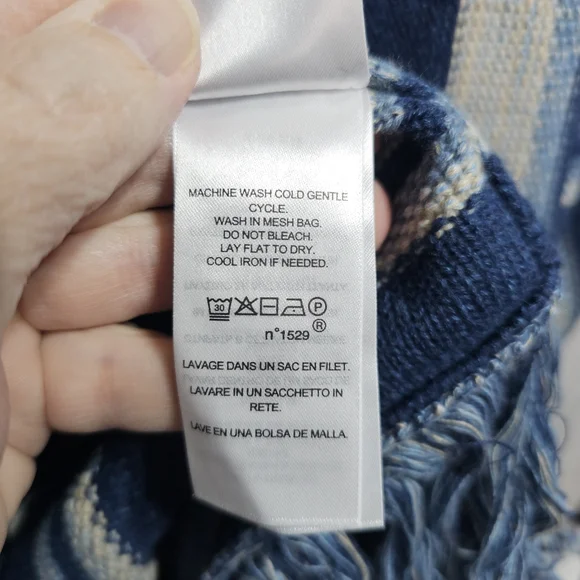 Ralph Lauren LRL Black Label Blue Striped Cotton Fringed Cardigan Size S/M. - Picture 13 of 15